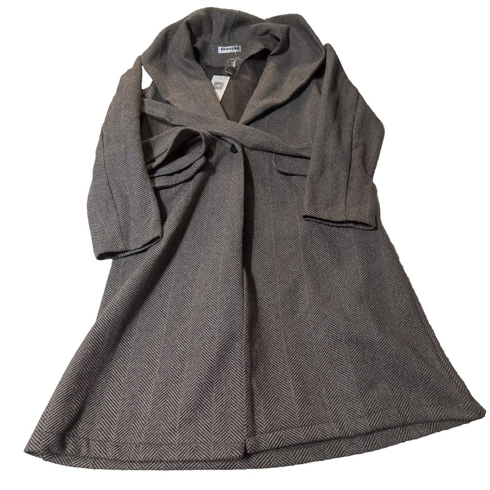 Eileen Fisher Gray Herringbone Wool Blend Coat